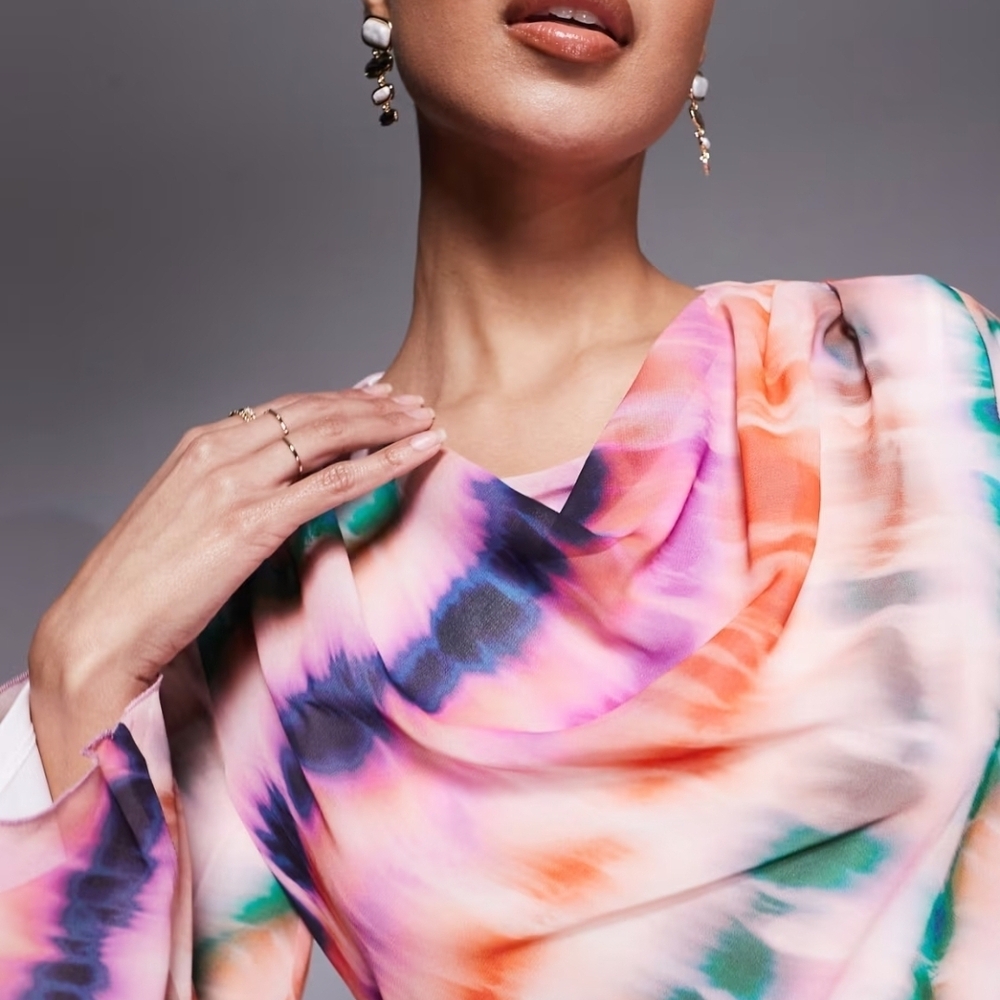 Elegant Multicolor Tie-Dye Maxi Dress